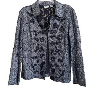 Chico's Lace Lucetta Jacket Blazer Size 1 /Medium Embroidered Beaded Art to Wear